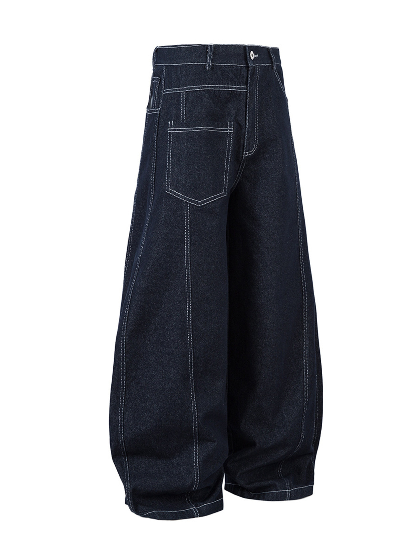 Men's High Waist Contrast Stitching Curved Jeans