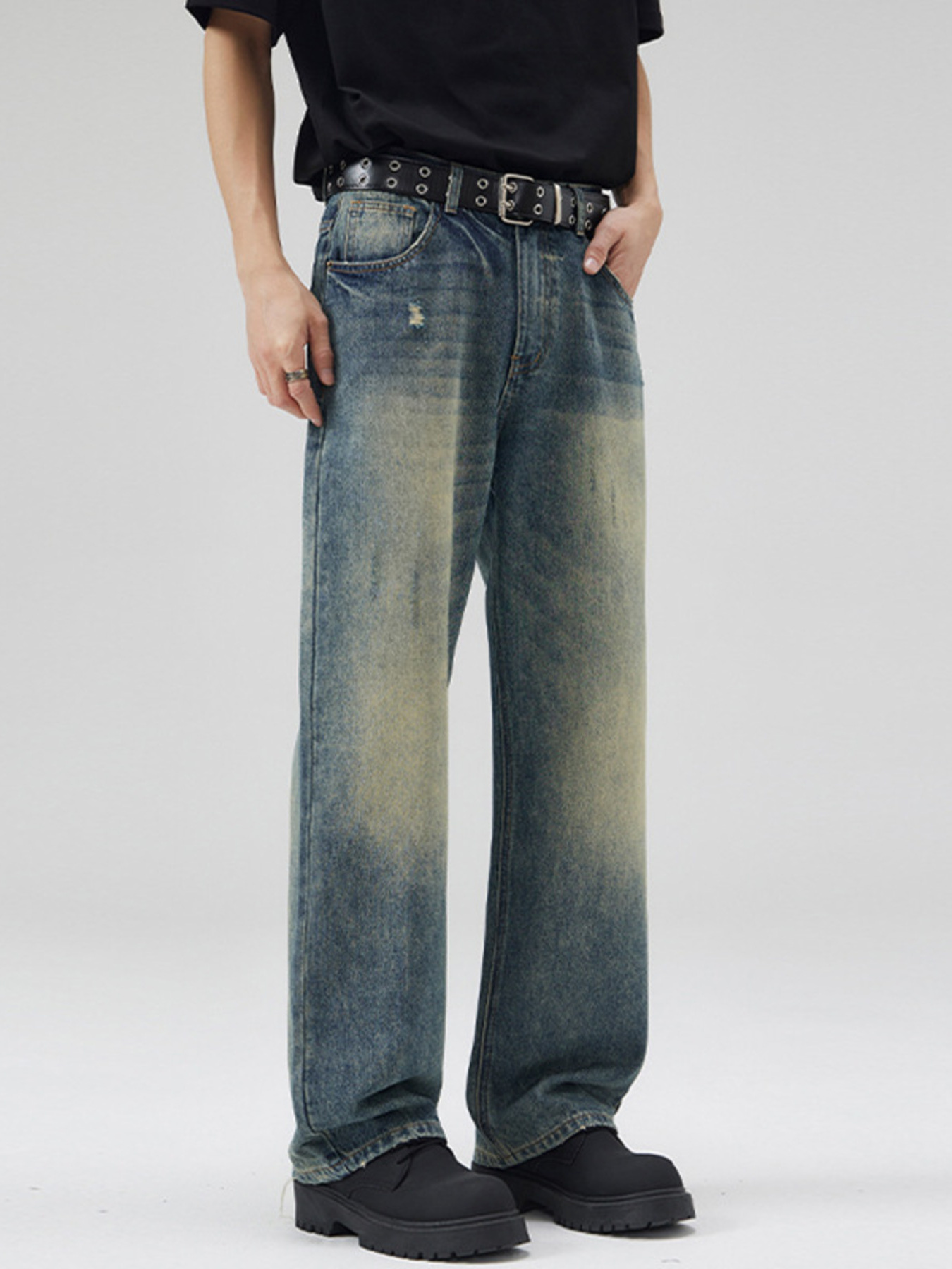 Men's Full Size Vintage Wash Wide Leg Jeans Plus Size