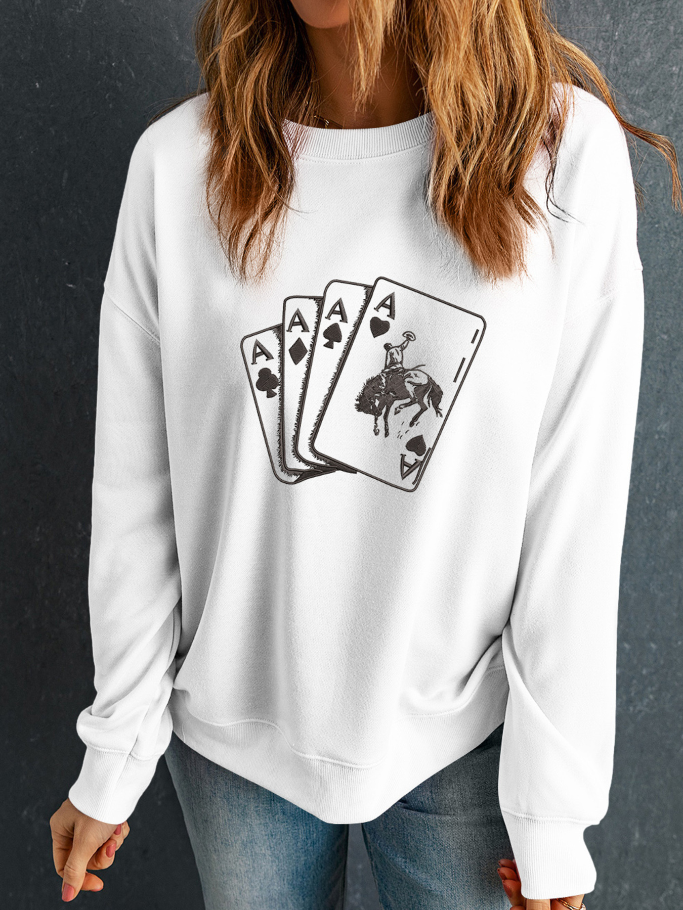 Ace Card Cowboy Graphic Long Sleeve Sweatshirt