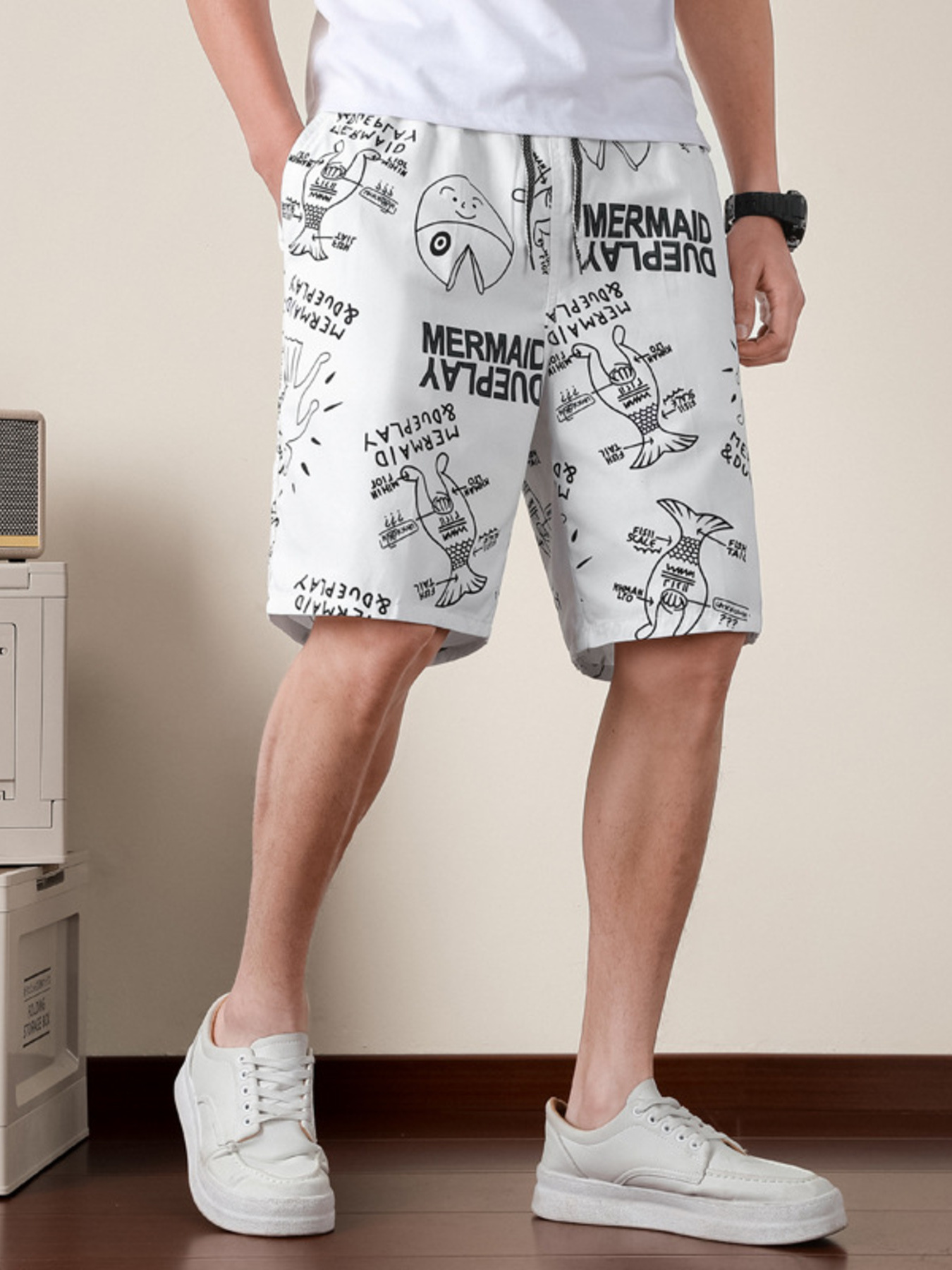 Men's Plus Size Printed Drawstring Shorts
