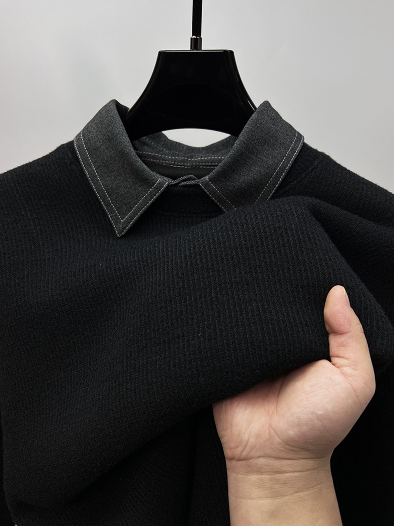 Men's Plus Size Ribbed Knit Collared Neck Sweater