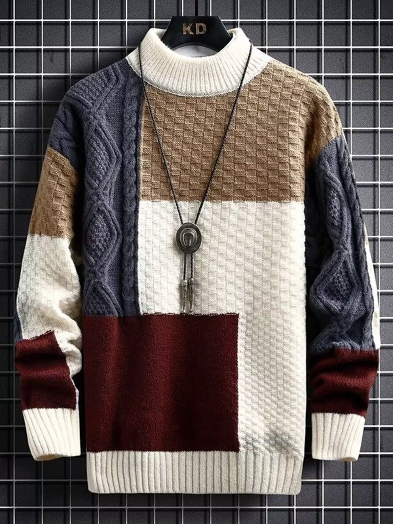 Men's Plus Size Color Block Knitted Pullover
