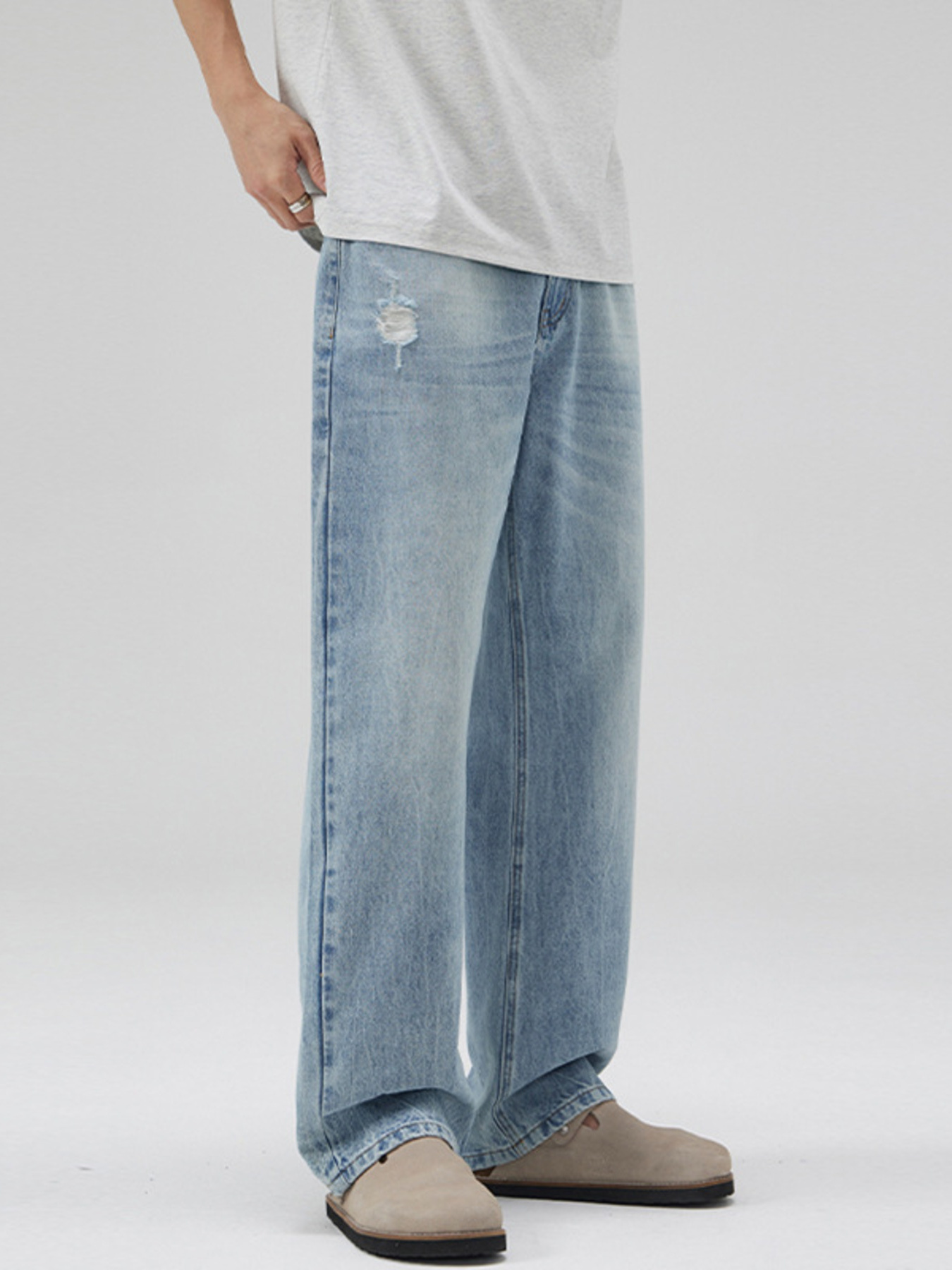 Men's Full Size Relaxed Fit Washed Wide Leg Jeans Plus Size