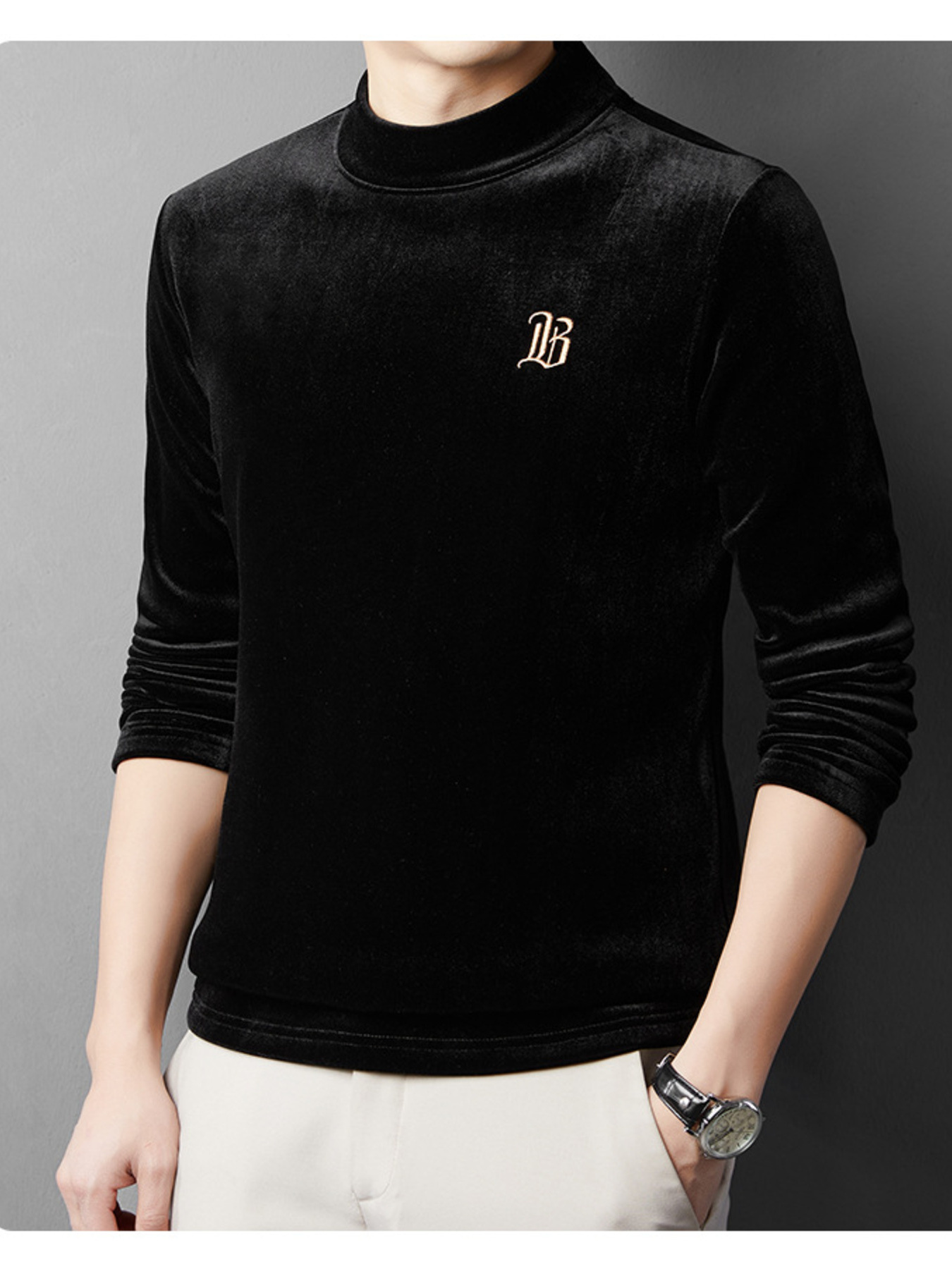 Men's Plus Size Velvet Embroidered Warm T-Shirt