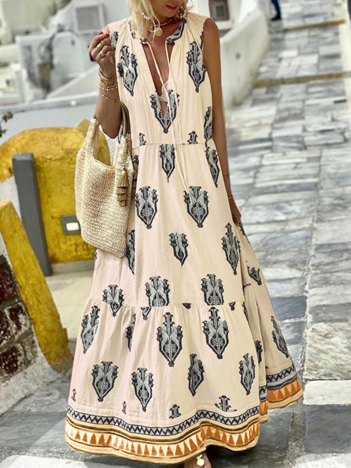 Printed Sleeveless Maxi Dress