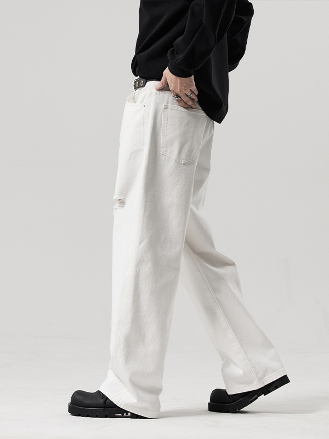 Men's Full Size Distressed Ripped Wide Leg Jeans Plus Size