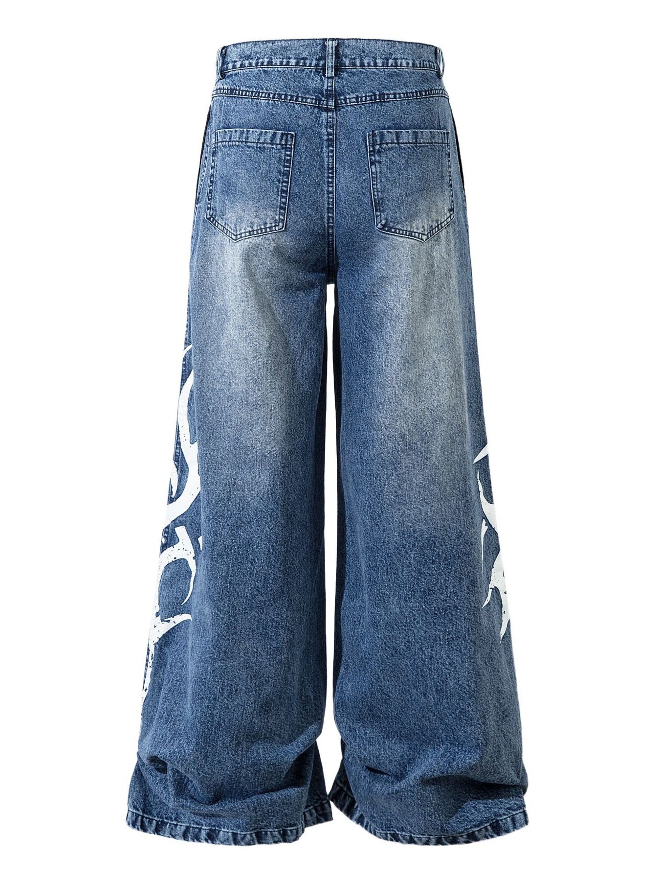 Men's Washed Wide Leg Graphic Jeans
