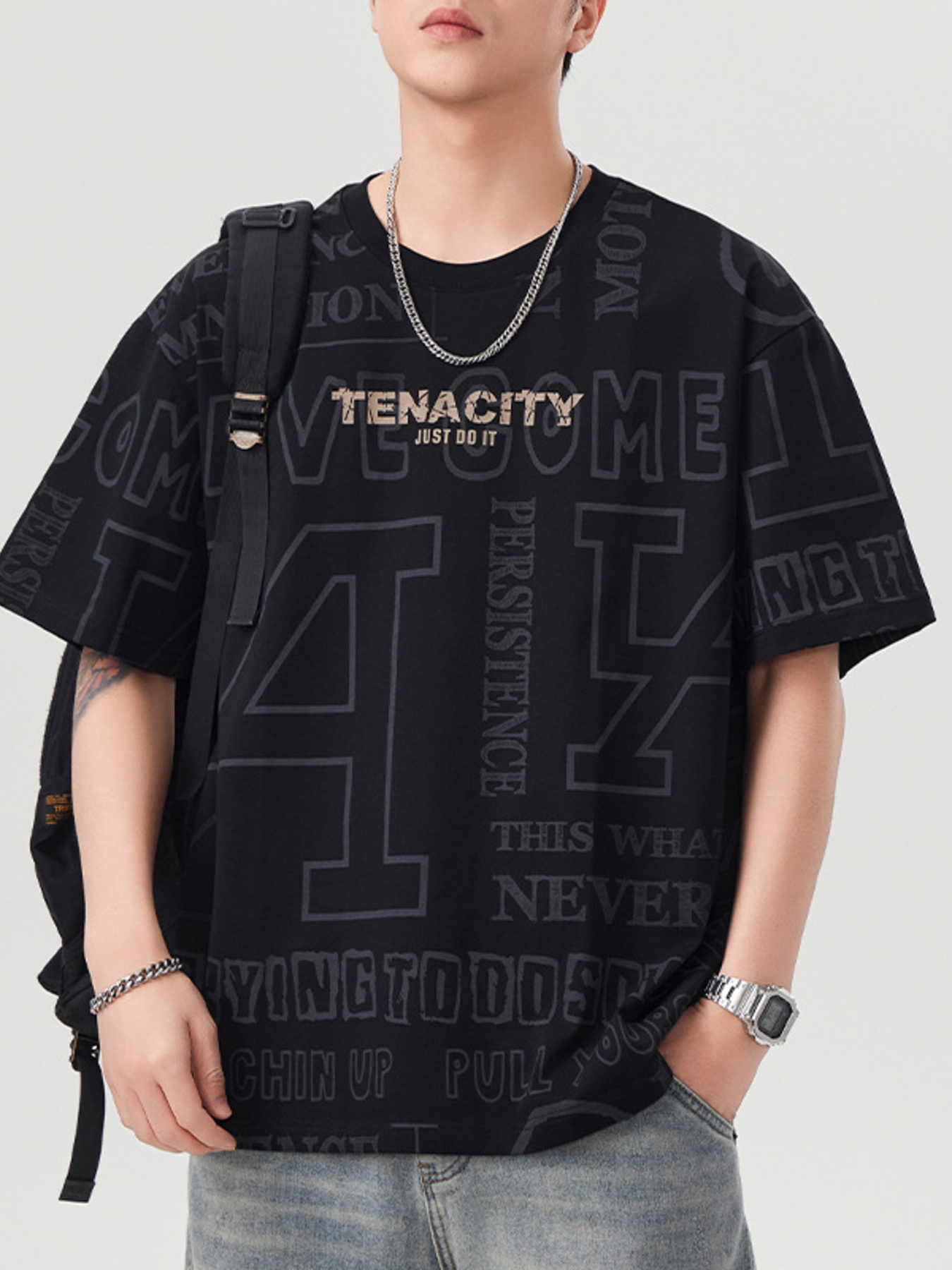 Men's Plus Size Letter Round Neck Short Sleeve T-Shirt