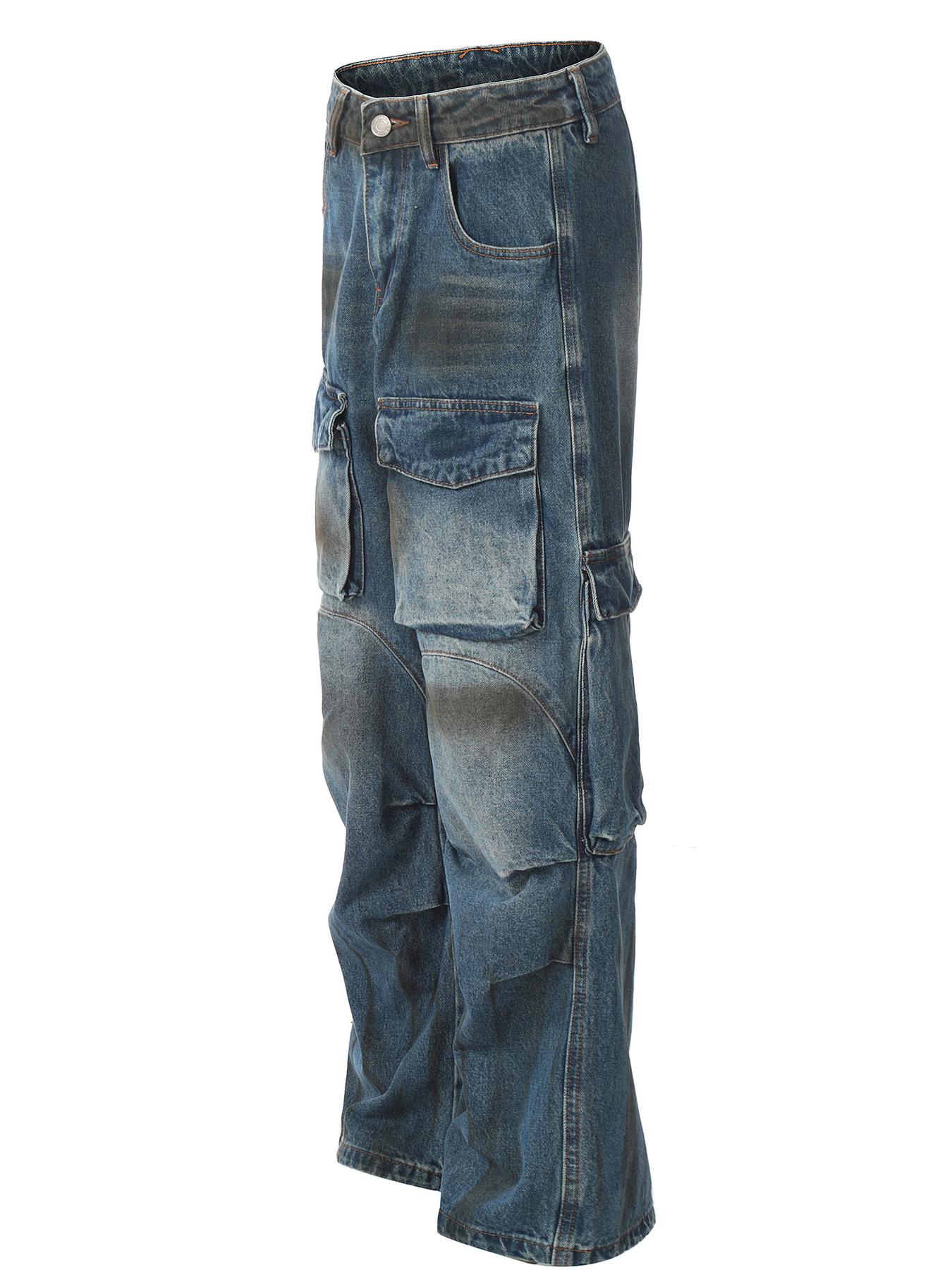 Men's Vintage Faded Multi-Pocket Cargo Jeans