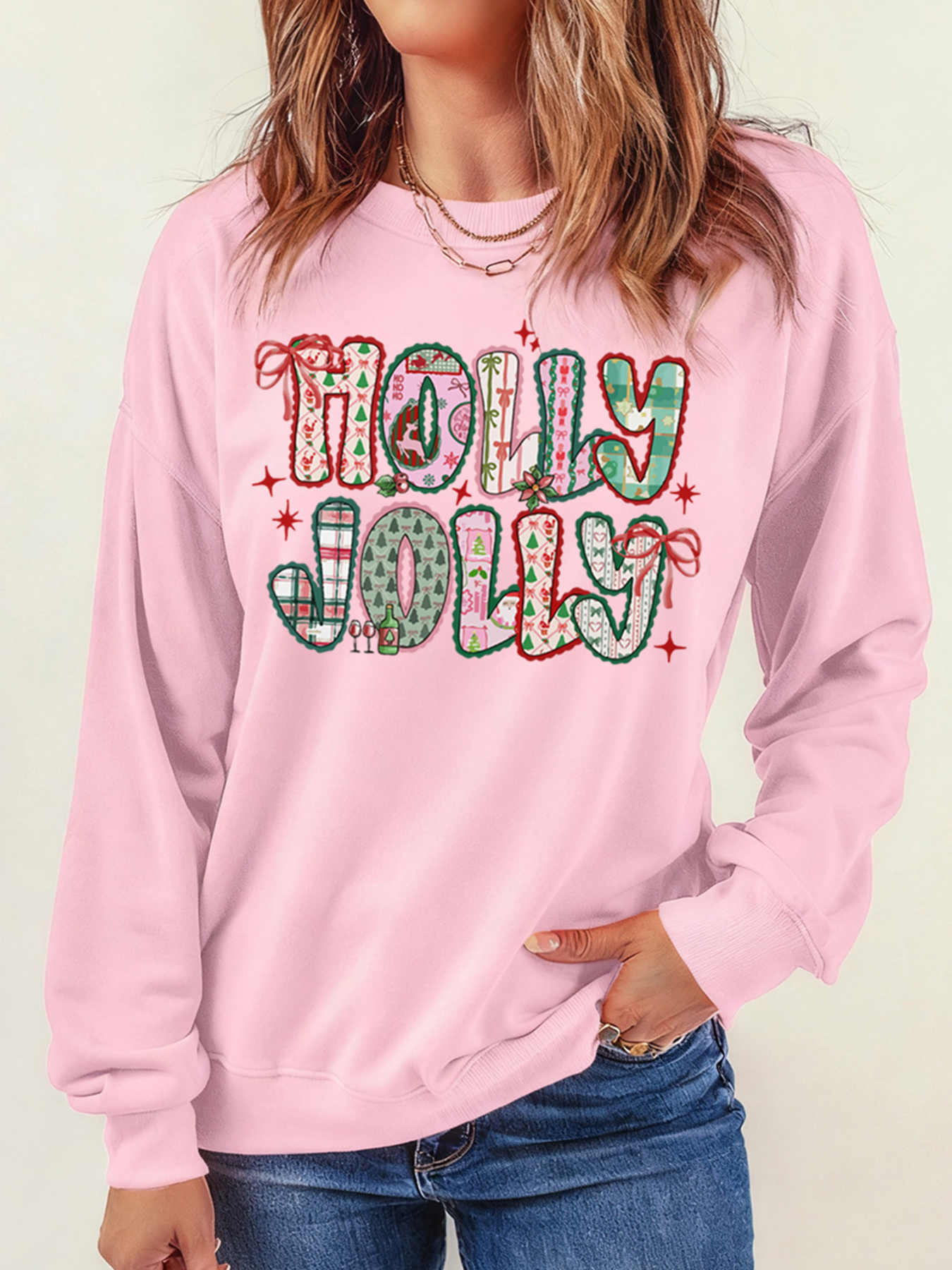 HOLLY JOLLY Cute Holiday Graphic Sweatshirt