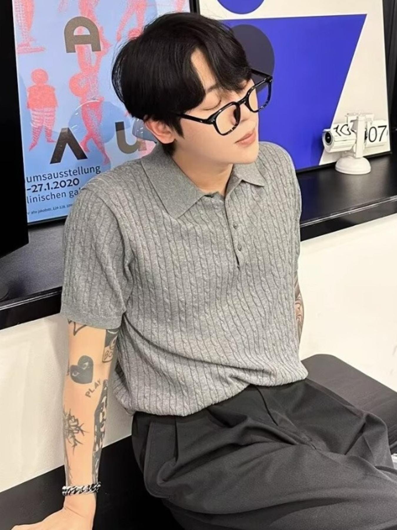 Men's Plus Size Classic Short Sleeve Cable Knit Polo