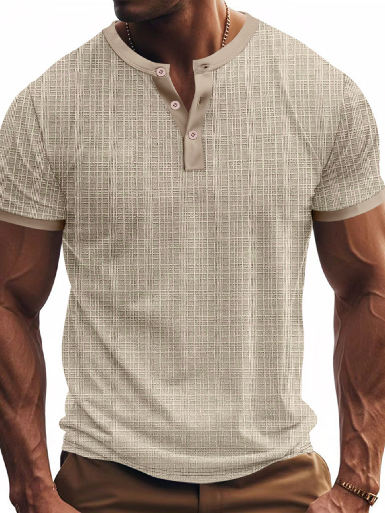 Men's Full Size Button Detail Short Sleeve Top Plus Size