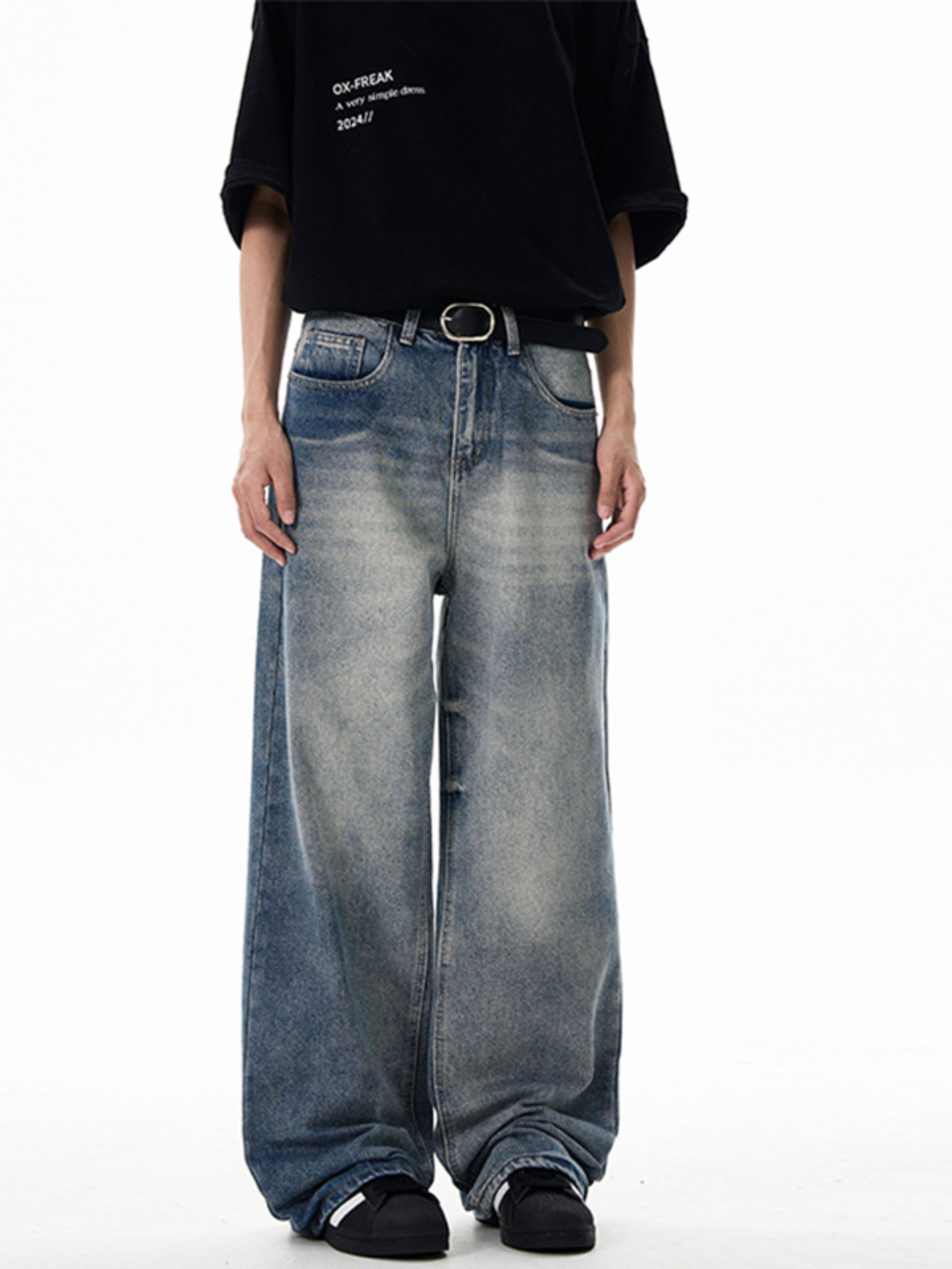 Men's Washed Wide Leg Relaxed Fit Jeans