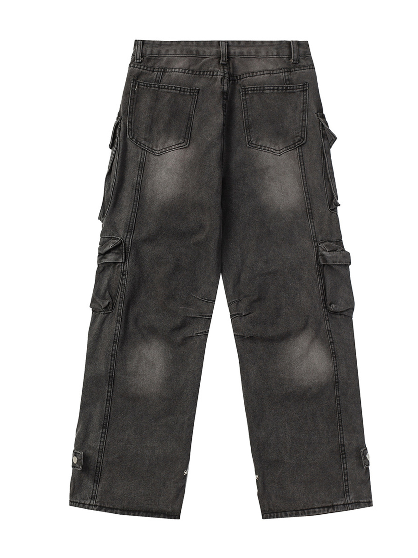 Men's Distressed Washed Cargo Jeans with Multi-Pockets