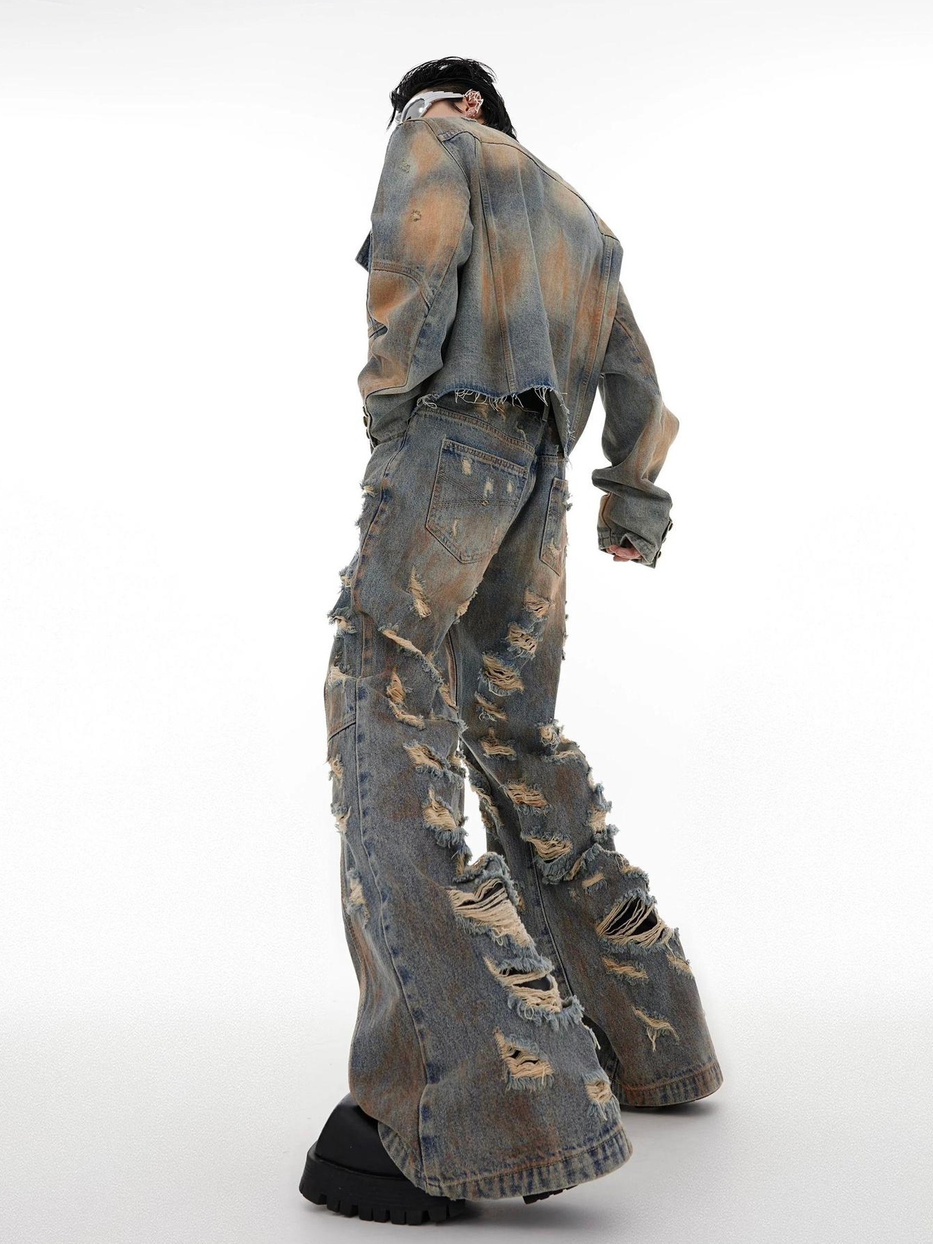 Men's Plus Size Distressed Wide Leg Jeans