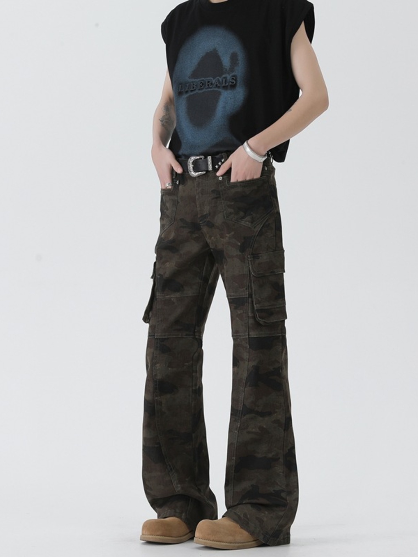 Men's Camo Cargo Flare Jeans