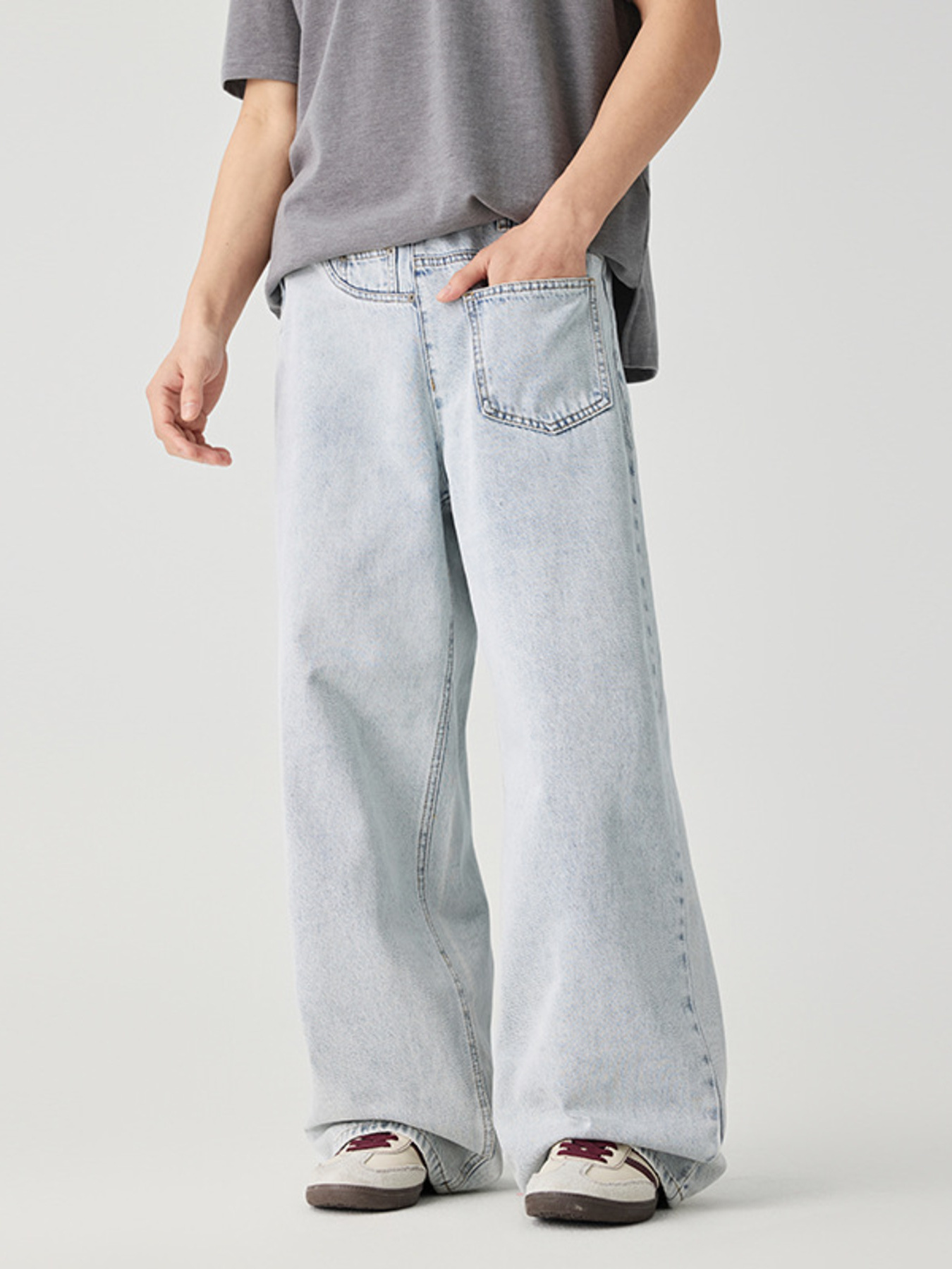 Men's Asymmetrical Wash Wide Leg Jeans