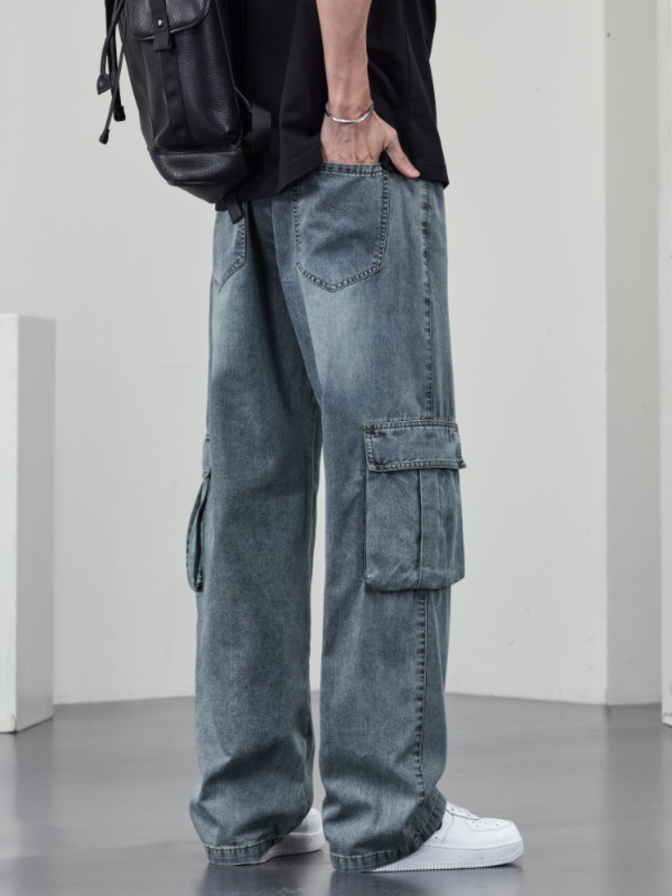 Men's Plus Size Wide Leg Cargo Jeans