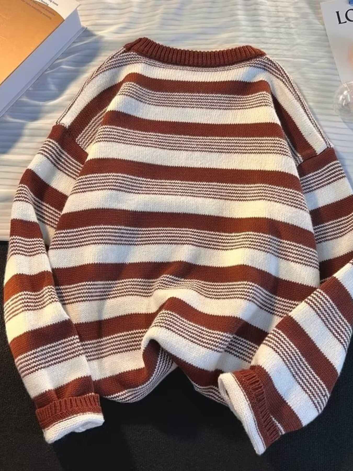 Men's Full Size Striped Round Neck Long Sleeve Sweater Plus Size