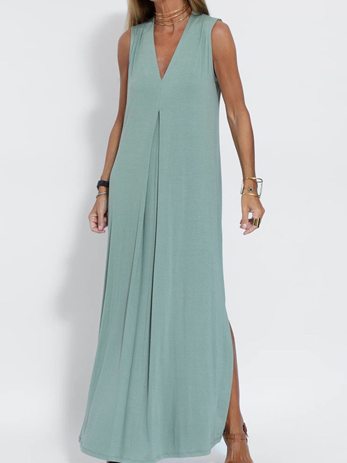 Full Size V-Neck Sleeveless Maxi Dress with Slit Plus Size