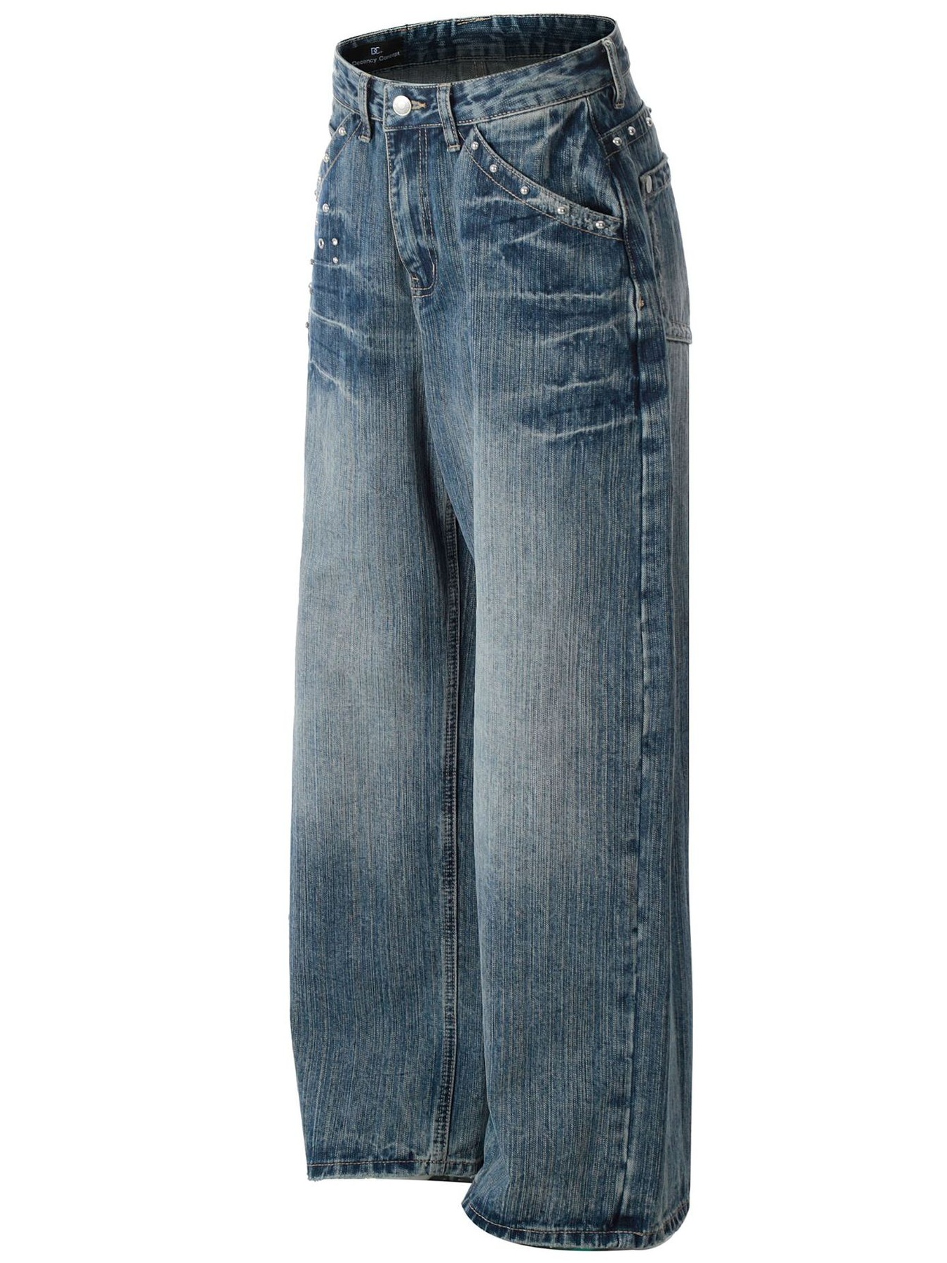 Men's Washed Straight Jeans with Studded Decor