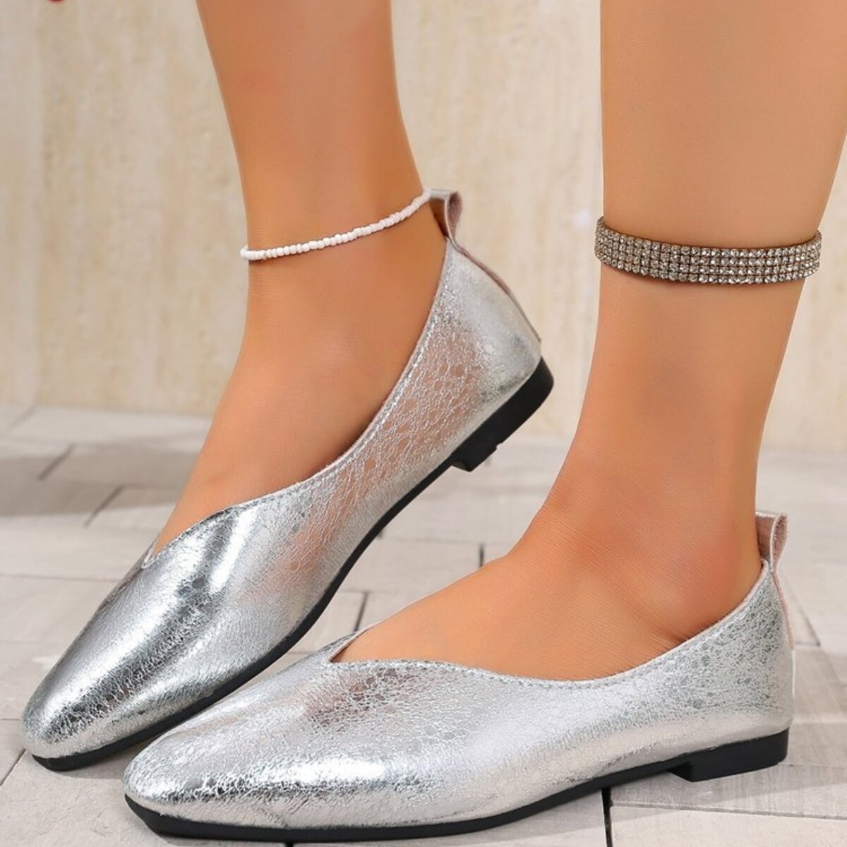 Sparkly Metallic Ballet Flat Loafers