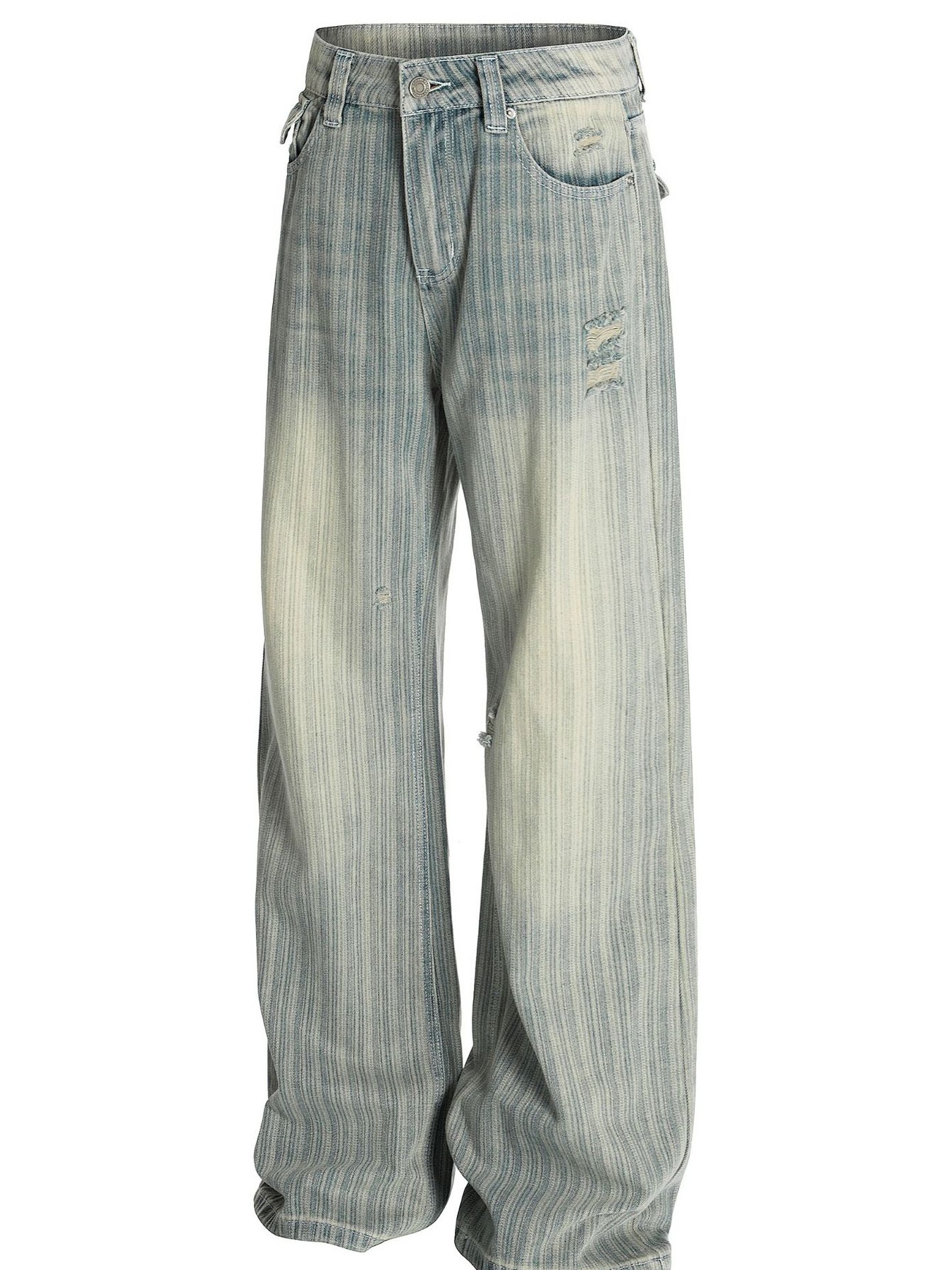 Men's Washed Pinstripe Wide Leg Jeans