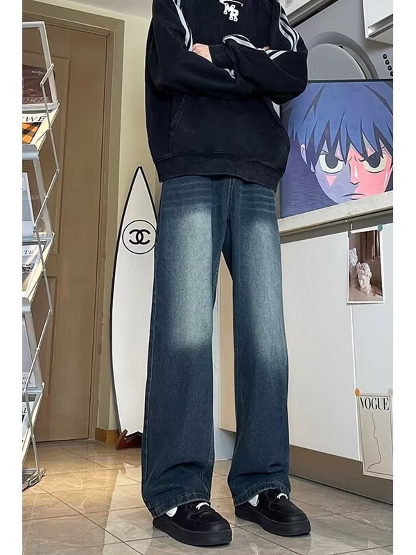 Men's Full Size Vintage Wash Wide Leg Jeans Plus Size