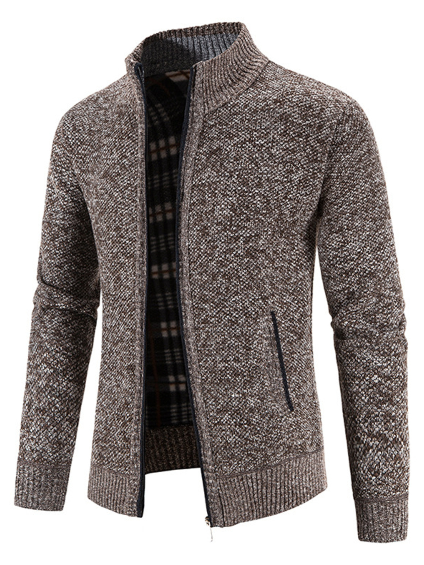 Men's Plus Size Zip-Up Sweater Cardigan with Stand Collar