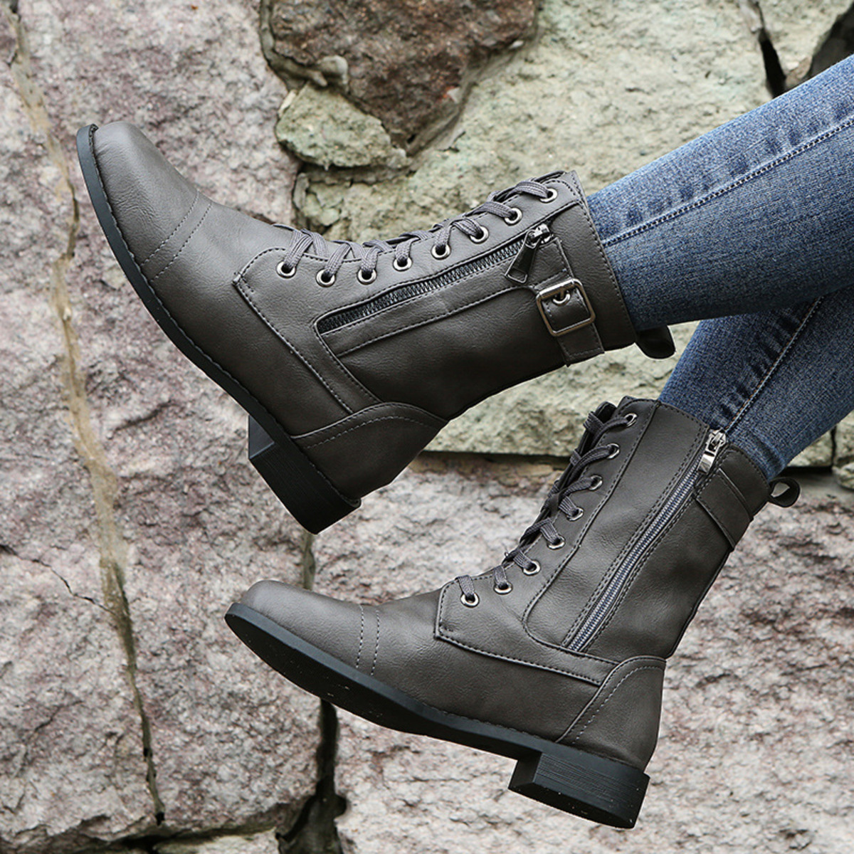 Lace-Up Ankle Boots with Zipper Detail