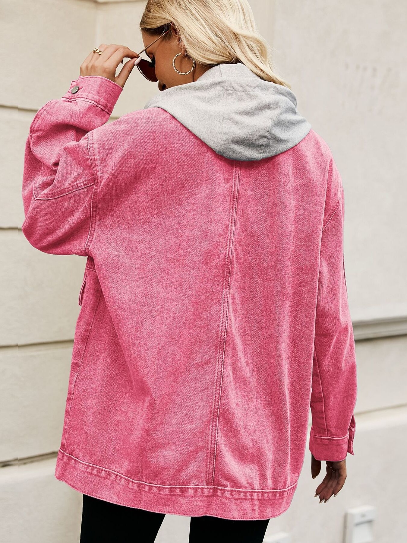 Oversized Button Up Denim Jacket with Hood