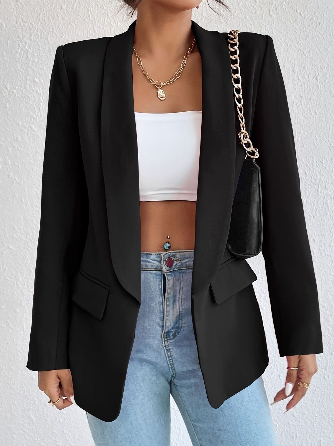 Lapel Collar Long Sleeve Blazer