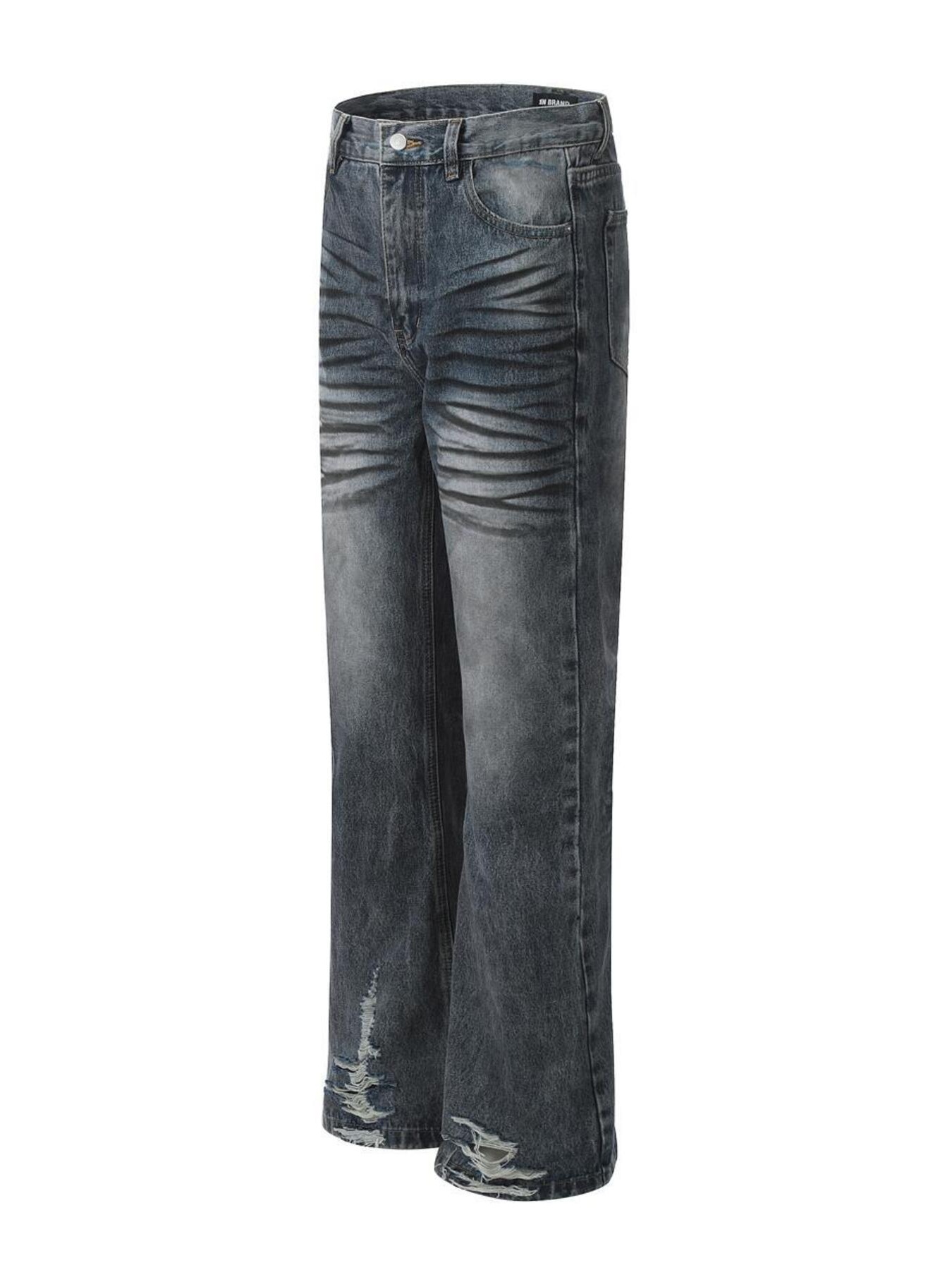 Men's Washed Distressed Wide-Leg Jeans
