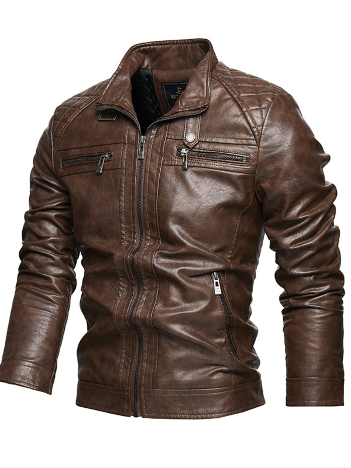 Men's Zip Up Faux Leather Moto Jacket