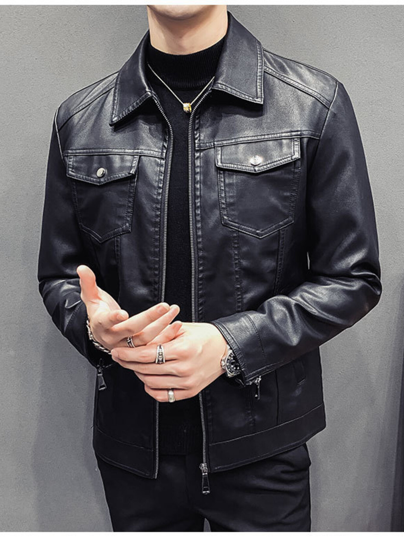 Men's Plus Size Classic Fit Faux Leather Jacket