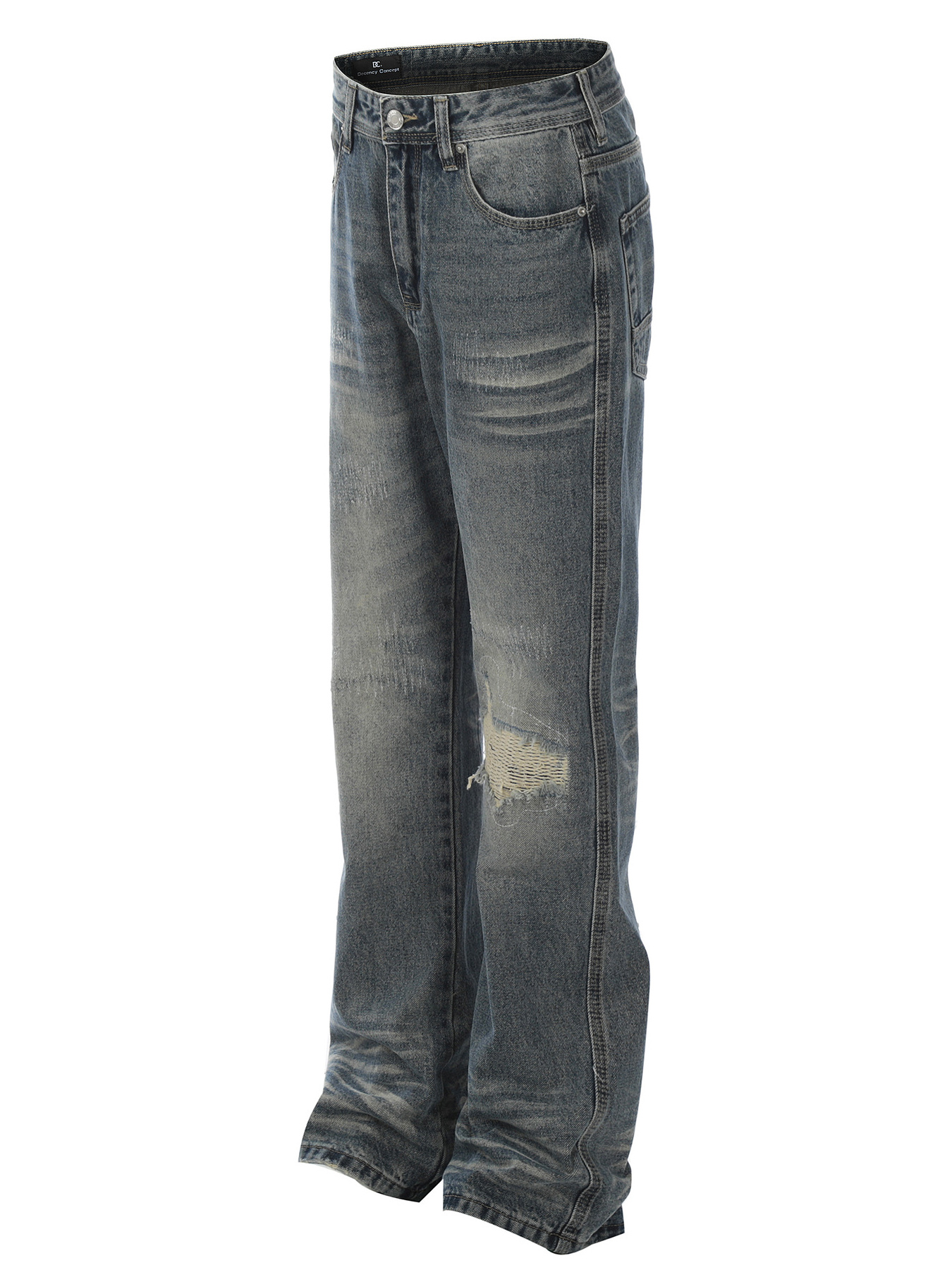 Men's Cat's whisker Washed Distressed Straight Jeans