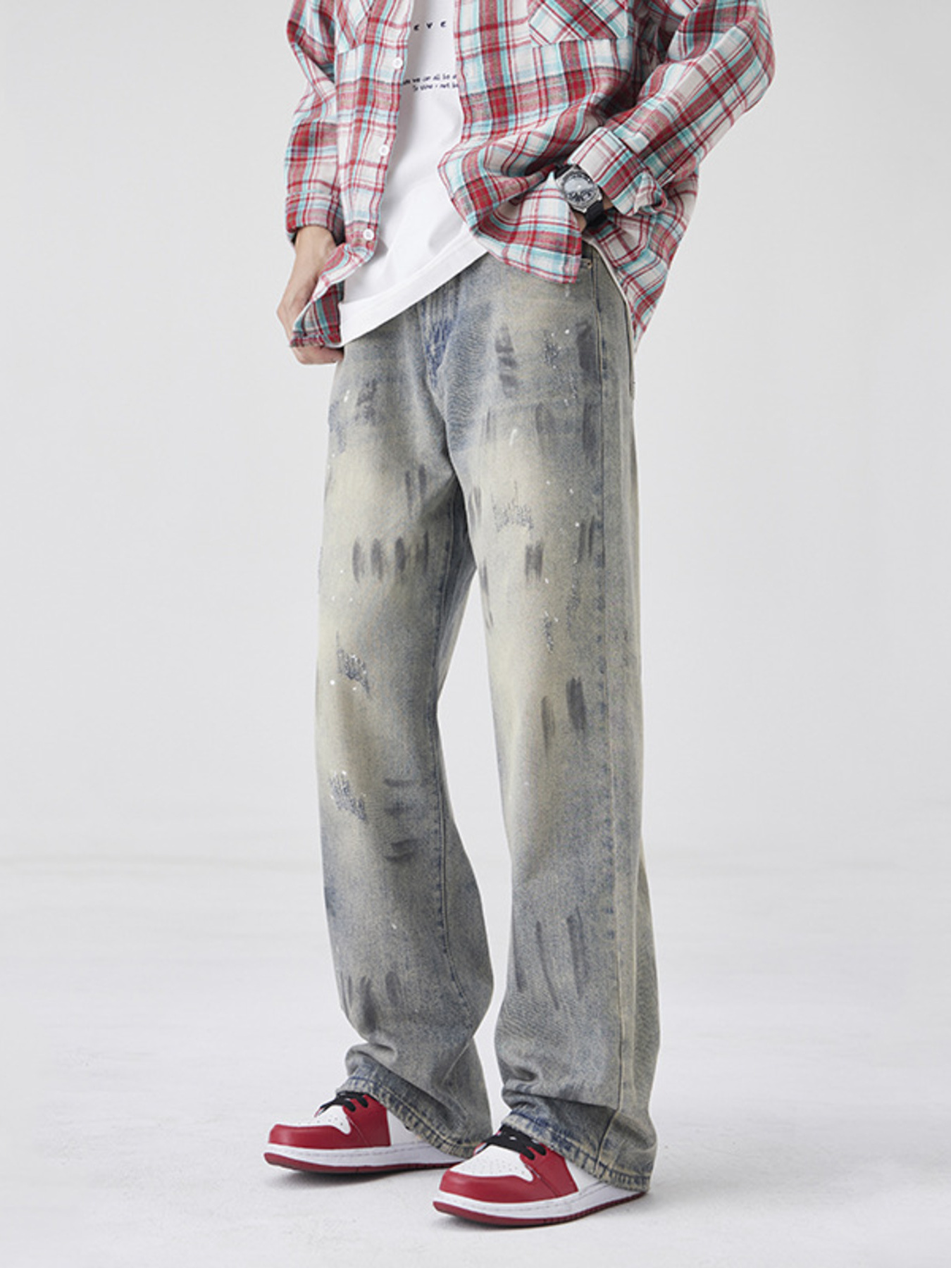 Men's Wash Wide-Leg Jeans