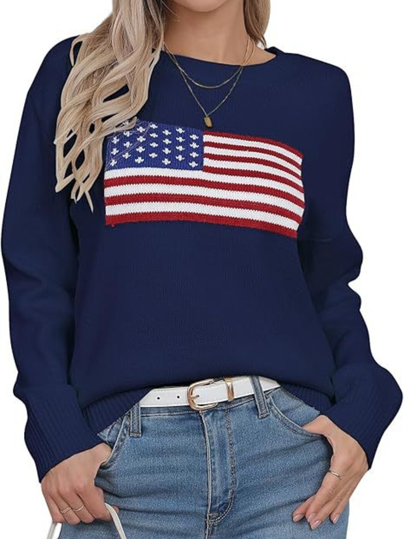 American Flag Round Neck Knitted Sweater