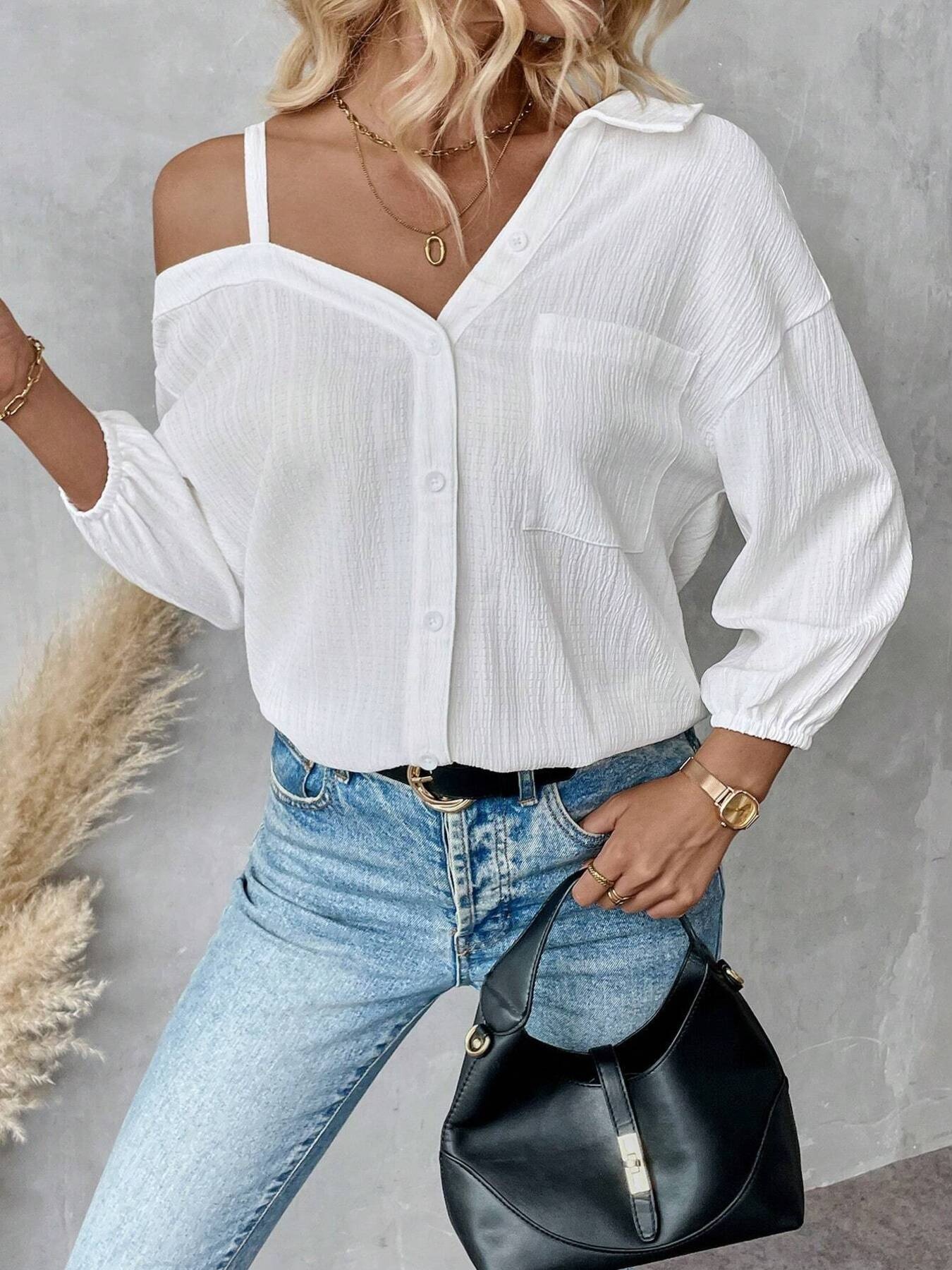 Asymmetrical Cold Shoulder Shirt