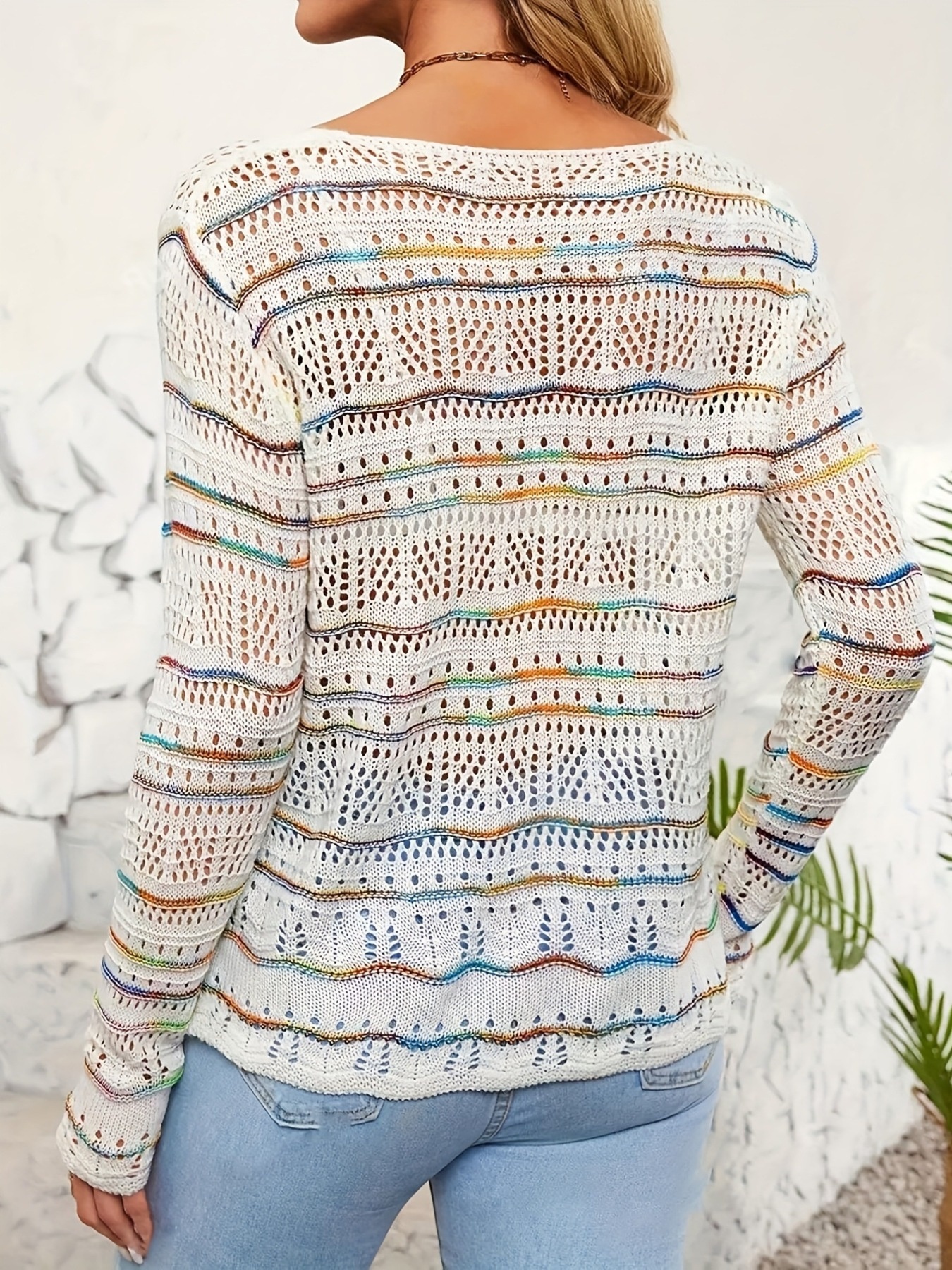 Openwork Long Sleeve Knit Top