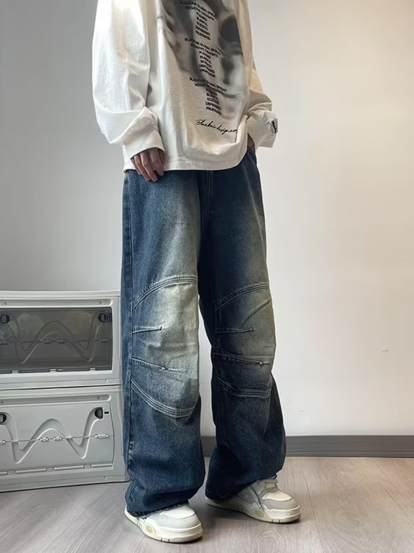 Men's Full Size Wash Wide Leg Jeans Plus Size