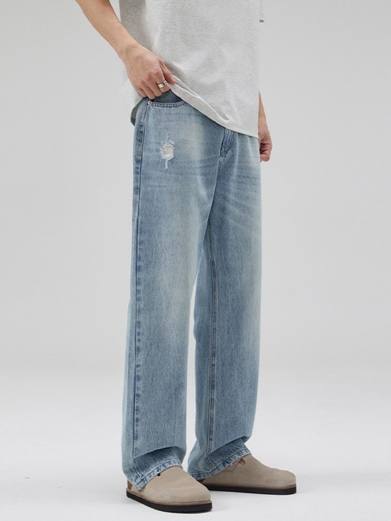 Men's Full Size Distressed Washed Straight Leg Relaxed Fit Jeans Plus Size