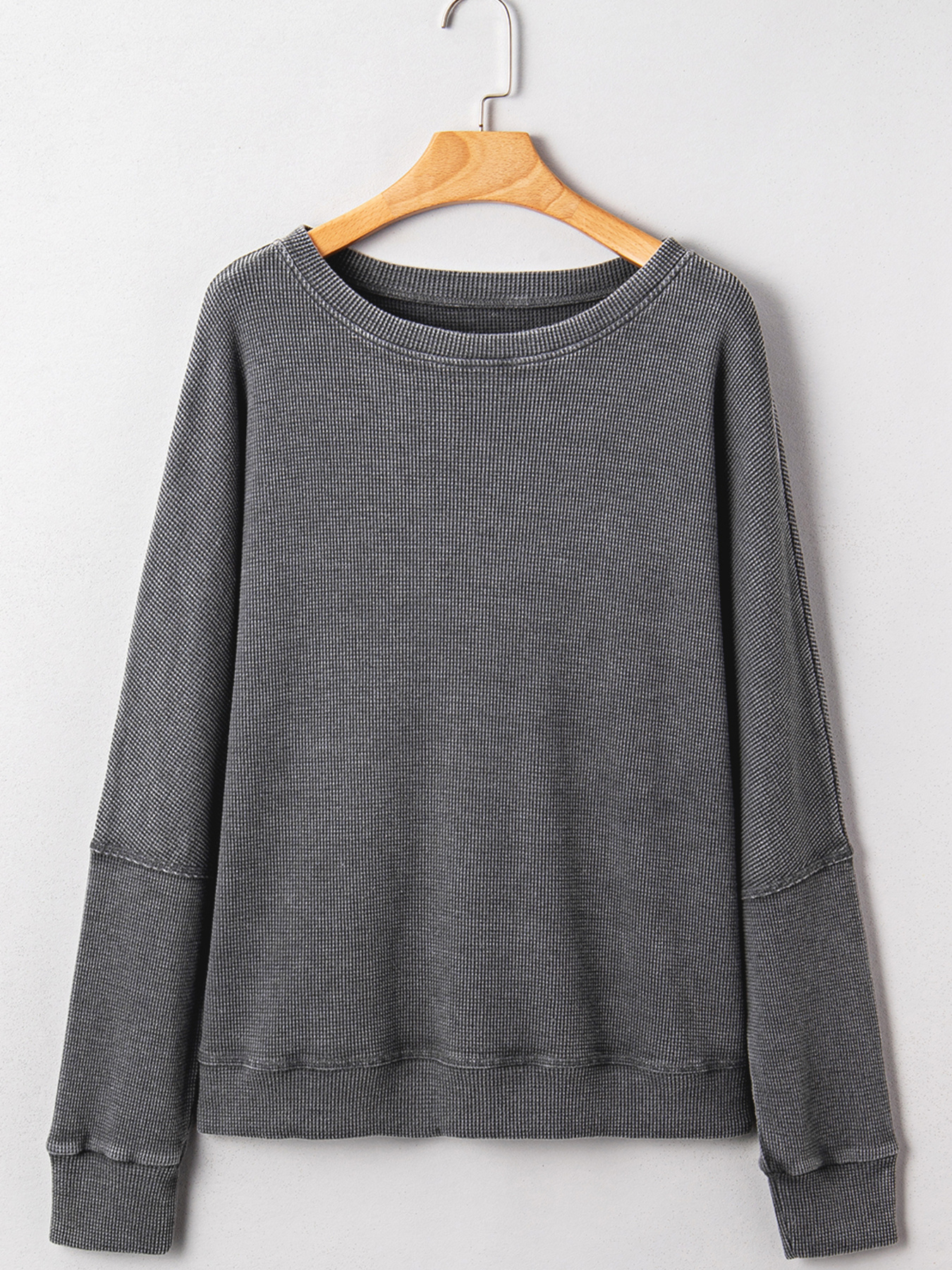 Waffle Knit Patchwork Long Sleeve Loose Sweatshirt