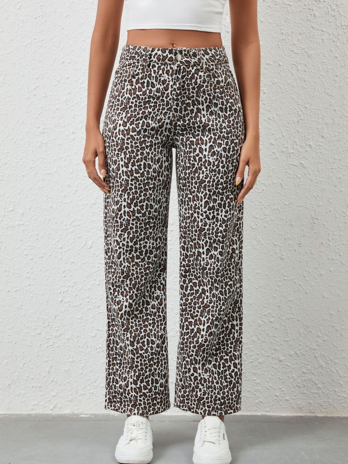 Leopard Print Wide Leg Jeans