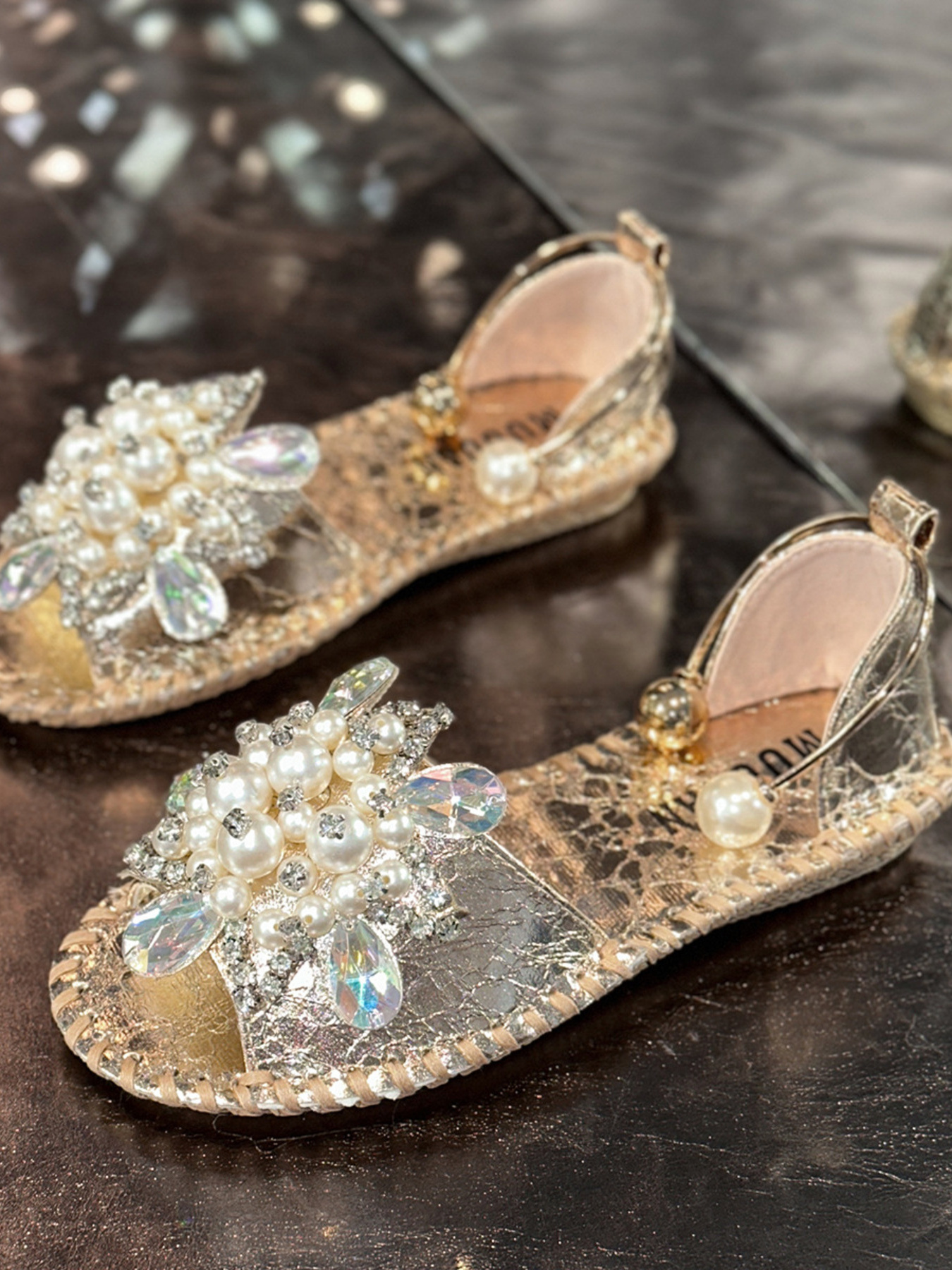 Pearl Embellished Flat Sandals