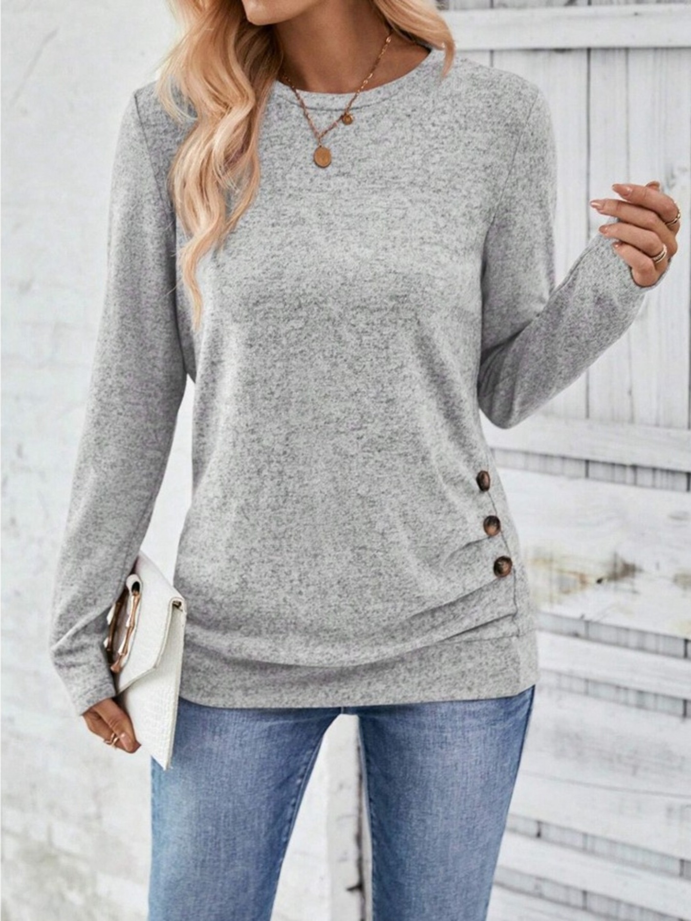 Casual Decor Button Long Sleeve T-Shirt
