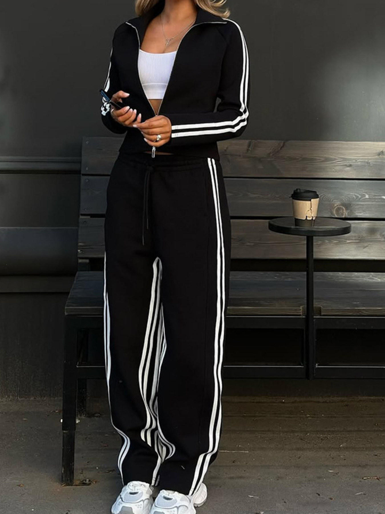 Striped Zip Up Top and Pants Set