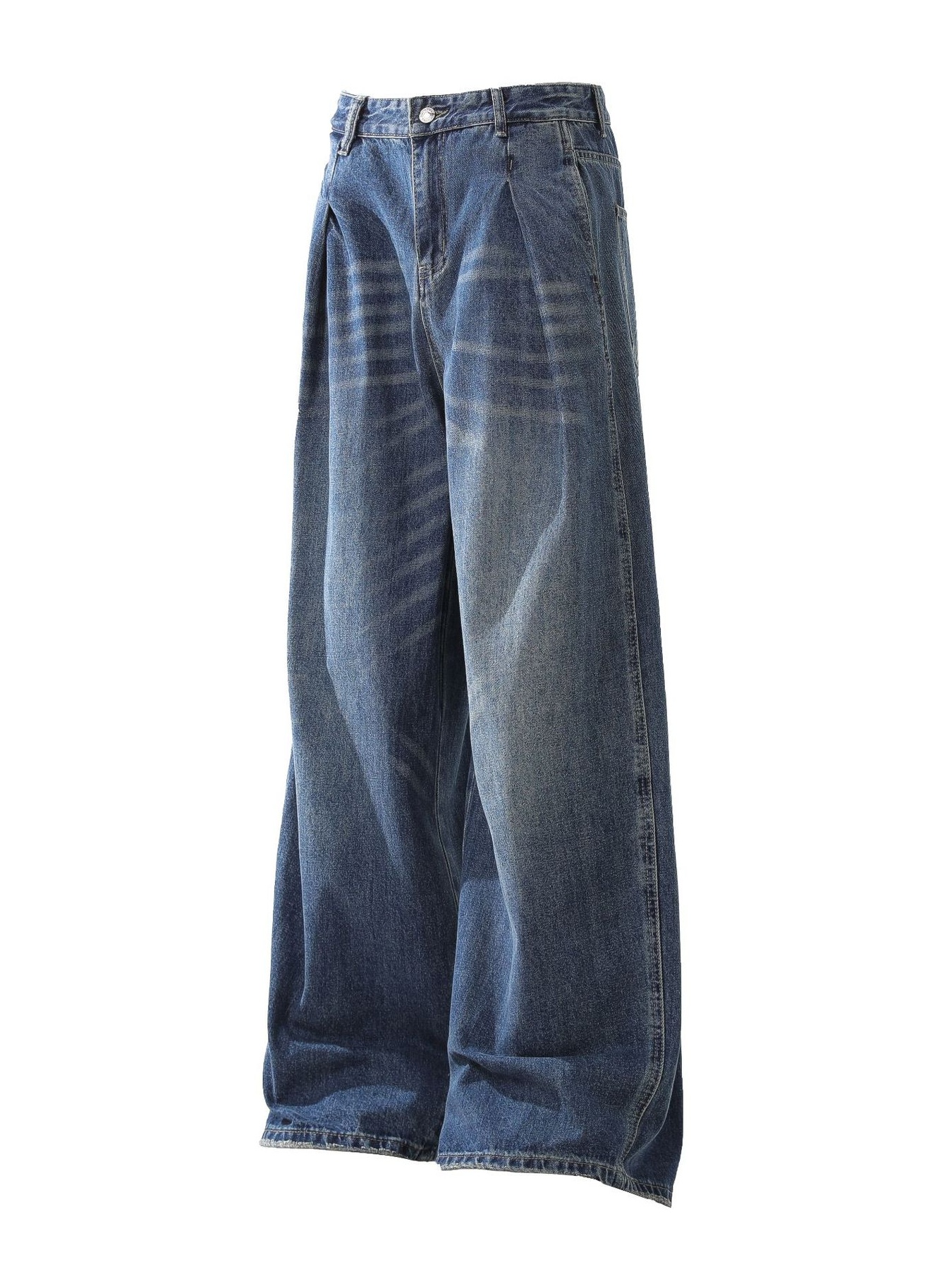 Men's Washed Wide Leg Pleated Jeans