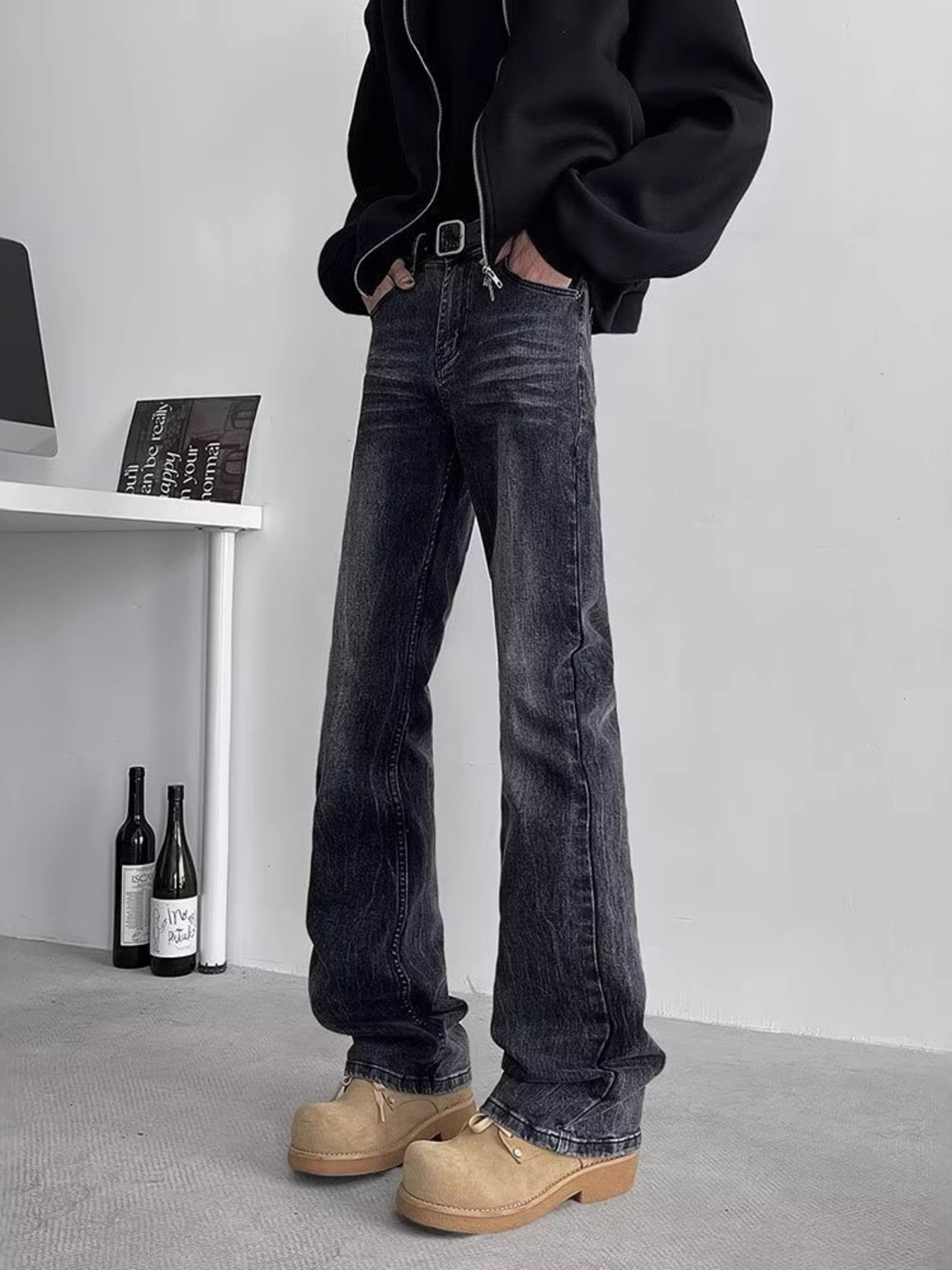 Men's Full Size Vintage Wash Flare Jeans Plus Size