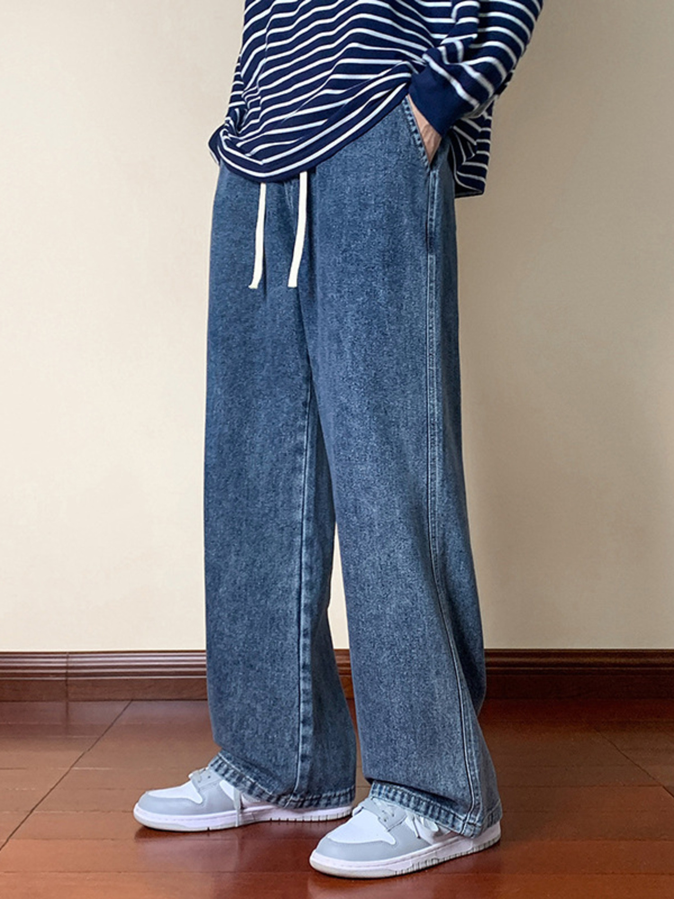 Men's Full Size Drawstring Wide Leg Jeans Plus Size